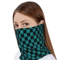 thumbnail image 4 of KLL Black And Teal Checkerboard Pirnt Wicking Running Beanie Head Wrap Cycling Bandana for Men Women, 4 of 8