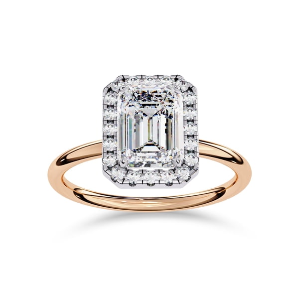 AFFY Halo Solitaire Engagement Rings for Women Center 8x6mm Emerald Cut Lab Created Moissanite Wedding Anniversary Ring in 10K Solid Rose Gold Size-10
