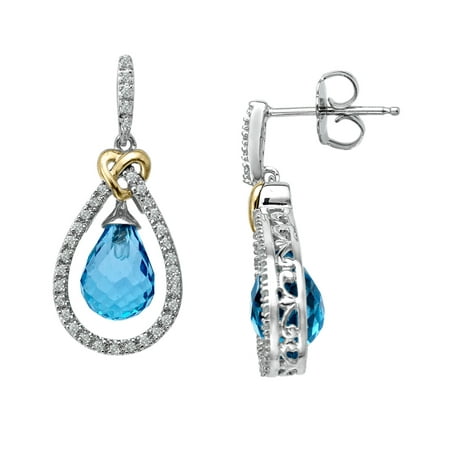 Duet 5 1/2 ct Natural Blue Topaz Drop Earrings in Sterling Silver & 14kt Gold