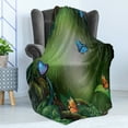 thumbnail image 4 of Butterfly Soft Flannel Fleece Throw Blanket, Deep Forest Rain Season Leaves Nature Print, Cozy Plush for Indoor and Outdoor Use, 70" x 90", Peacock Green Dark Cocoa, by Ambesonne, 4 of 5