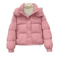 thumbnail image 2 of Women's Thickened Puffer Jacket, Bread Loaf Style Winter Warm Coat, Quilted Cotton Padded Outerwear, Lightweight Cold Weather Jacket, Casual Thermal Insulated Parka Pink XXXL, 2 of 9