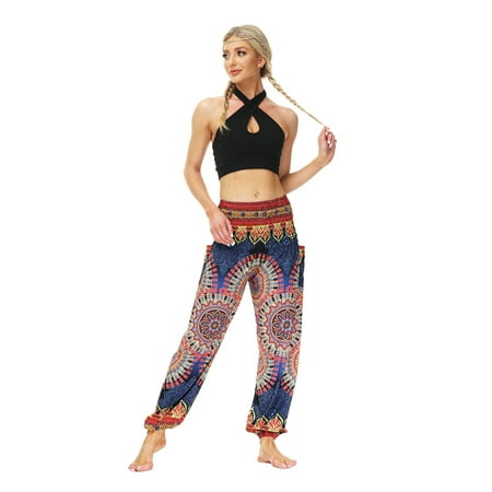 

Women s Boho Yoga Pants Smocked Waist Harem Baggy Hippie Beach Pants Palazzo Lounge Comfy Elephant Pajama