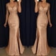 thumbnail image 2 of Vestido de lentejuelas Prolriy para mujer, largo, dorado, para fiesta, noche, dama de honor, lentejuelas, baile de graduación, escote en V, para mujer, vestidos festivos para mujer, vestido de, 2 of 5
