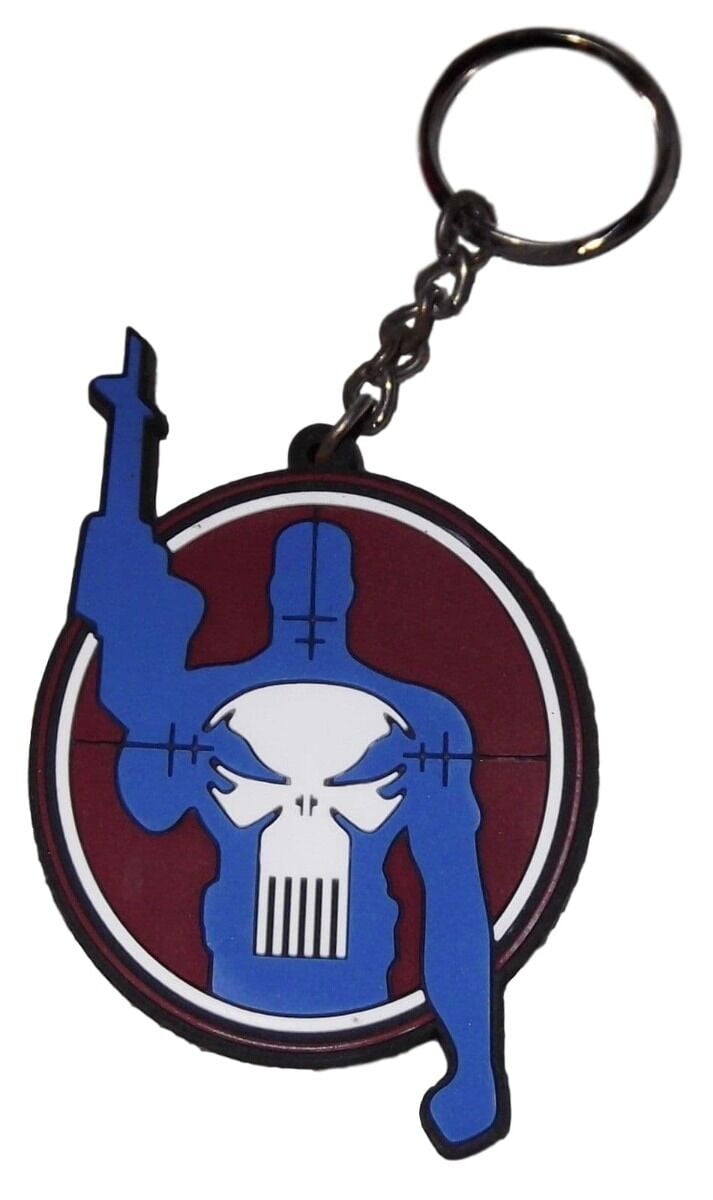 Punisher Flag Skull Red Fire Fighters Stripe metal Keychain FOB Holder 