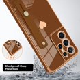 thumbnail image 2 of Designed for Samsung Galaxy S21 Ultra Case with Strap Luxury Love Heart Plating Gold Bumper Phone Cover Wristband Kickstand Full Body Protective Slim Case for Women-Brown, 2 of 10