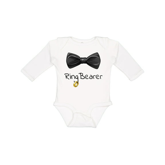 Inktastic Ring Bearer- black bow tie Boys or Girls Long Sleeve Baby Bodysuit