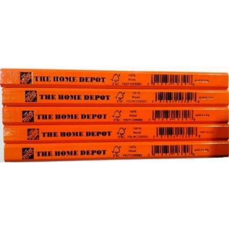 home depot carpenter pencil - 5 pack this a 5-pack of home depot carpenter s marking pencils  each with a rectangular shaped solid black graphite composite pigment core  and made with a 100% wood (forest stewardship council c006583) protective casing that prevents the core from breaking and has an octangular (8-sided) shape with two larger flat sides so it will not roll. it has a smooth exterior finish that is comfortable to hold with a bright orange color that is easy to visually spot in a cluttered workspace. made in the united states of america. SKU:ADIB00ENNQJKU