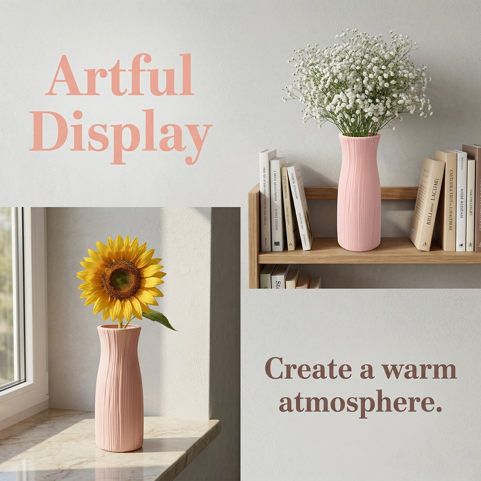 Unique Bargains Unbreakable Plastic Minimalist Geometric Vase Pink 3.5" x 3.5" x 9.4"
