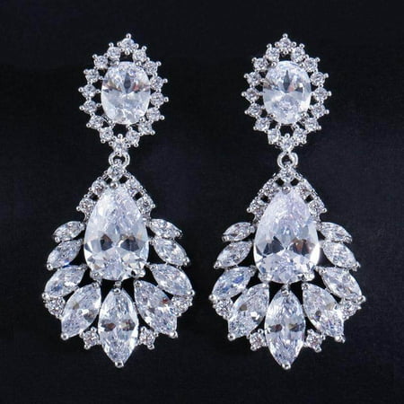 

[La vis] Elegant Cubic Zirconia Long Big Dangle Crystal Bridal Chandelier Drop Earring for Women Wedding Jewelry White