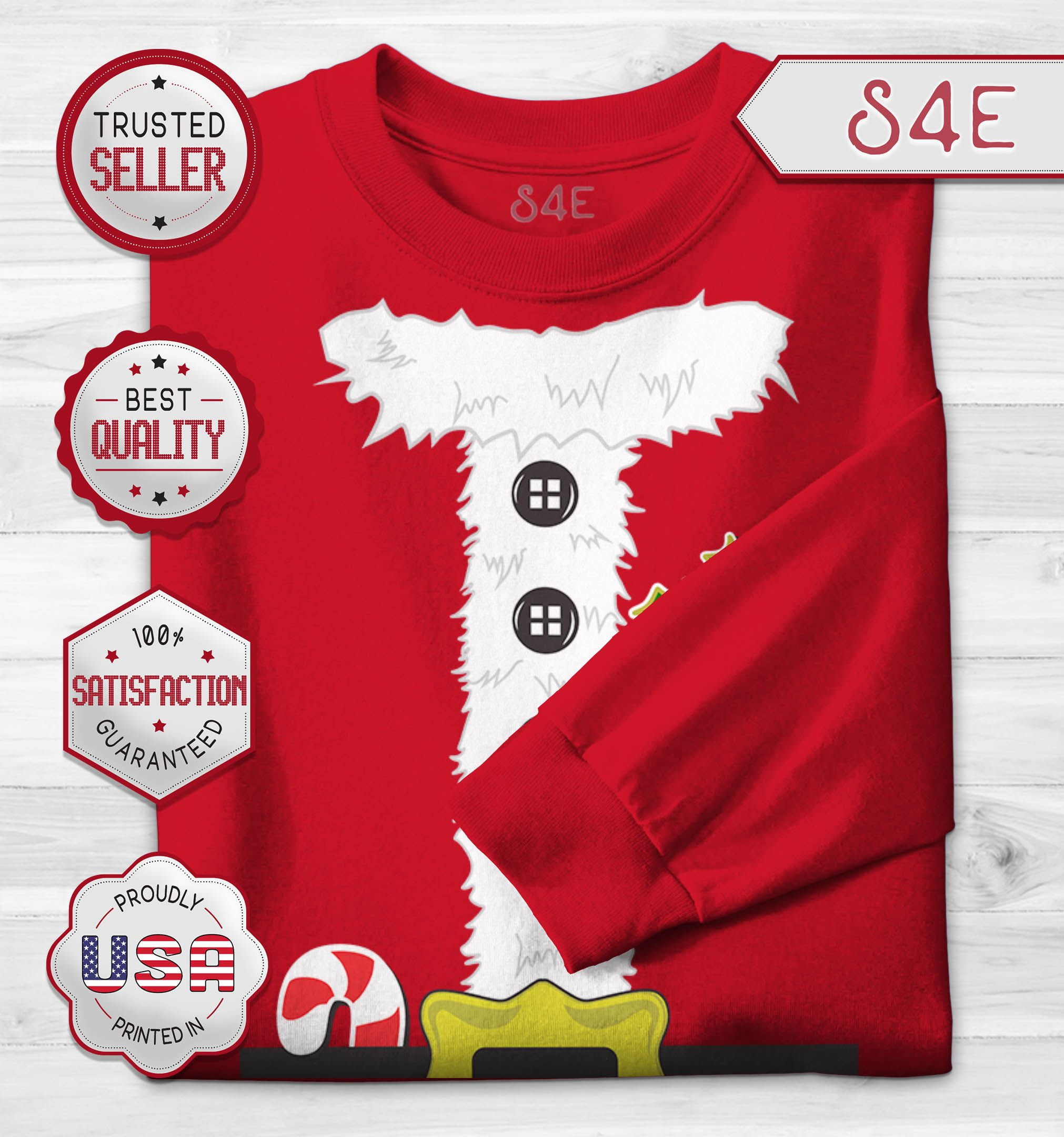 S4E Men's Santa Suit Elf Christmas Holiday Costume Long Sleeve ShirtMedium Red
