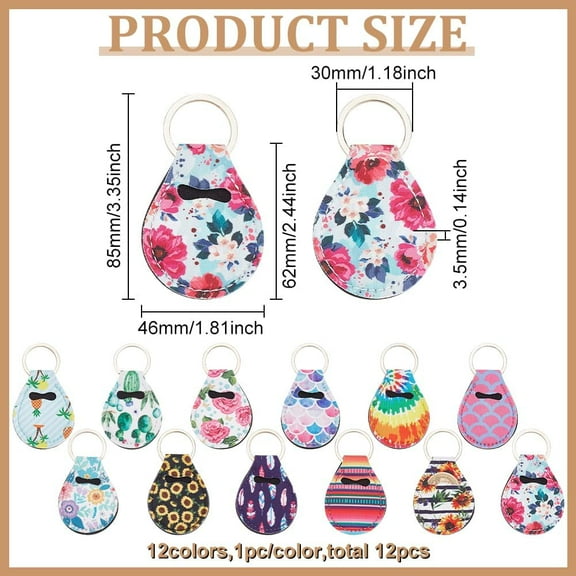 12Pcs Coin Holder Keychain Teardrop Keyring Storage Pouch for AA Challenge Coins Universal Medallion Keychains with 12Styles Neoprene Keyring Pouch for Souvenir and Collectible