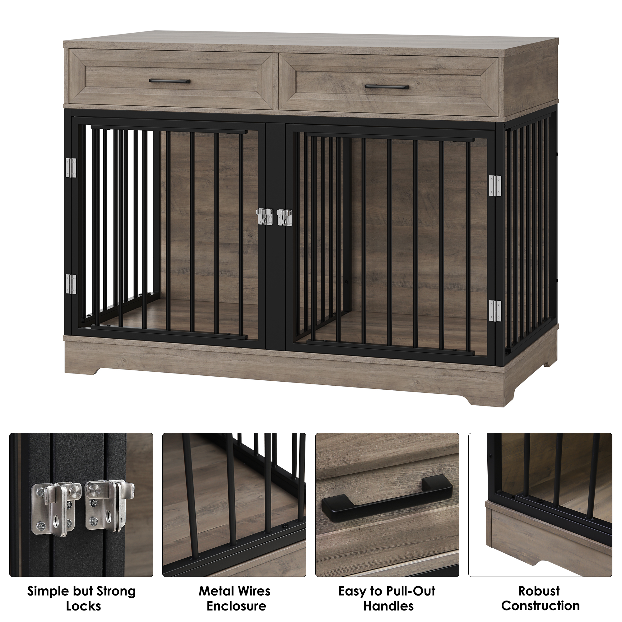 Homfa Dog Crate Furniture with Drawers, Gray photo 3
