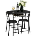 thumbnail image 2 of VINGLI 3 Piece Dining Set,Small Kitchen Table Set for 2,Breakfast Table Set,Kitchen Wooden Table and 2 Chairs for Small Space/Dining Room/Apartment,Metal Frame,Wine Rack,Black, 2 of 6