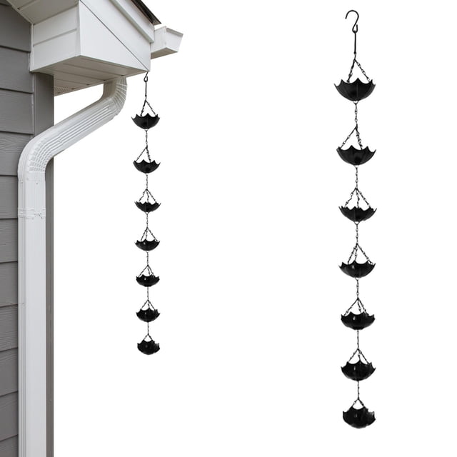 Black Rain Chain (For Gutters) — Decorative Rain Chain Outdoor Gutter Chain / Downspout Chain Modern Style Outdoor Rain Chain