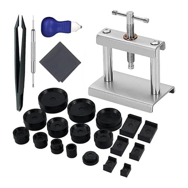 Herramienta para Prensar Relojes,Kit para Prensar Cristales Relojes, Caja Trasera,Prensa Caja Trasera Reloj Metal,Herramienta para Reemplazar Batería Reloj,B