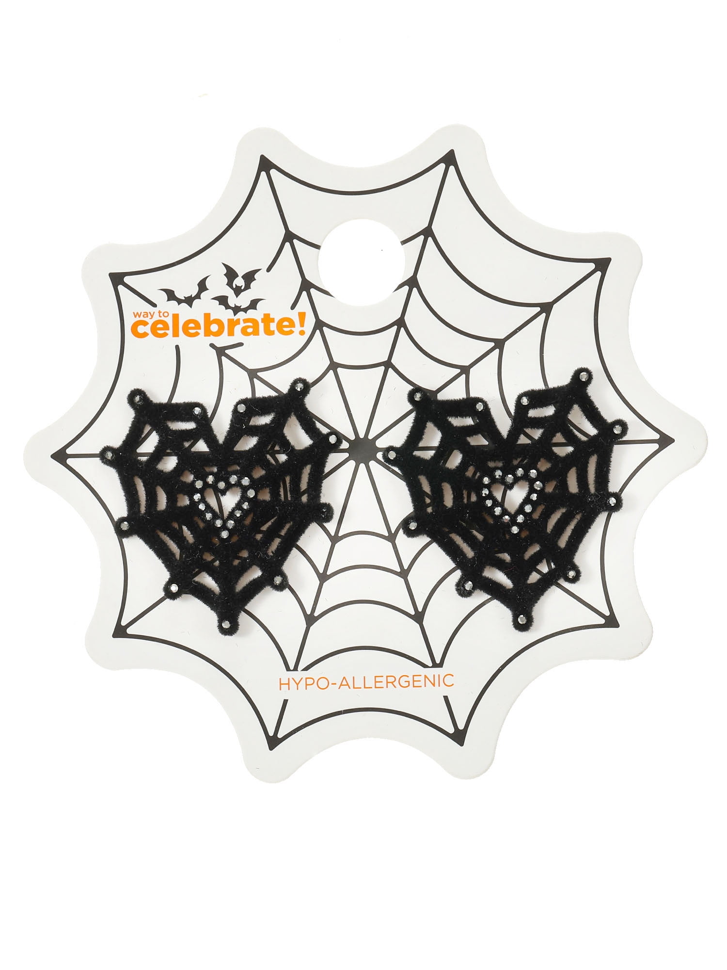 Way to Celebrate Velvet Heart Spiderweb Halloween Earrings, 1 Pair