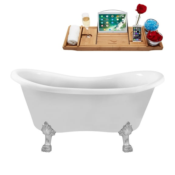 62" Streamline N1020CH-IN-BL Clawfoot Tub and Tray With Internal Drain