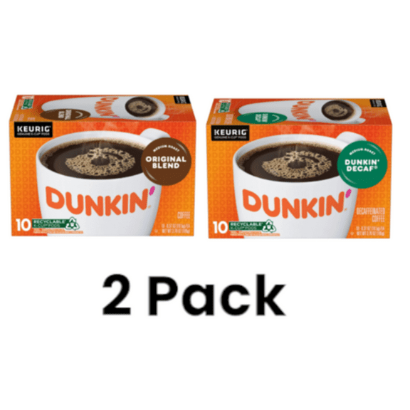 (2 pack) Dunkin' Original and Decaf Coffee, Medium Roast, Keurig K-Cup Pods, 10 Count Box - 1 each