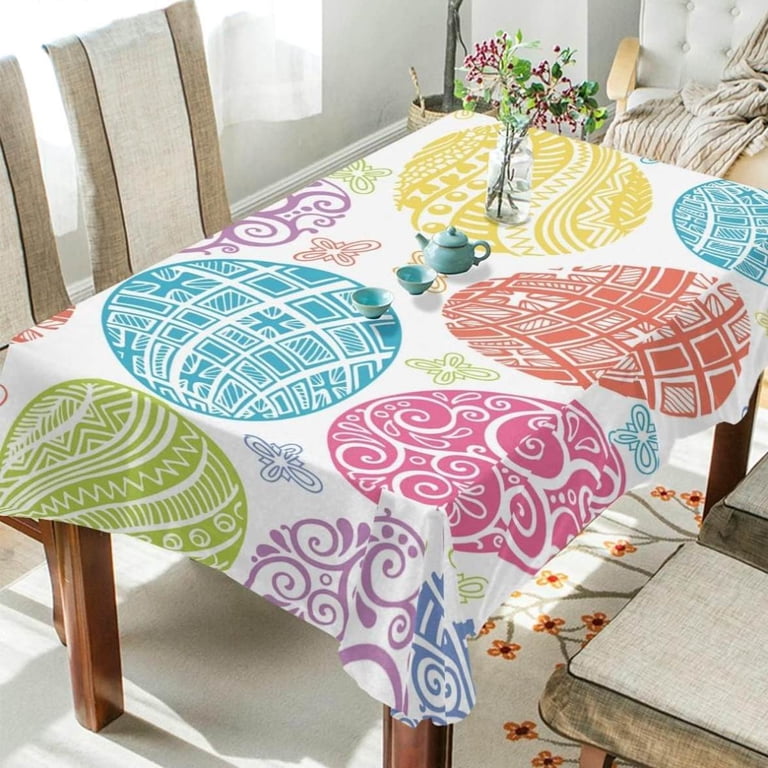 Easter Tablecloth Set - 3 Pcs Disposable Pink Bunny Egg Plastic Table Cover 54x108 Inch For Party