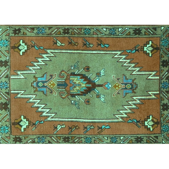 Ahgly Company Machine Washable Indoor Rectangle Persian Turquoise Blue Traditional Area Rugs, 2' x 5'