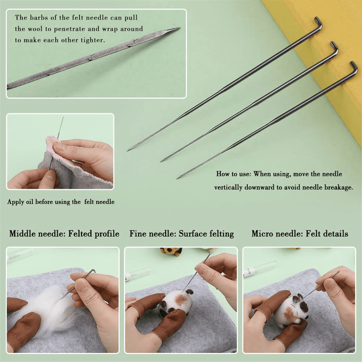 Needle Felting Kit,12 Pcs Doll Wool Beginner Kit with Instruction,Felting Foam Mat and DIY Craft