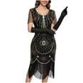thumbnail image 6 of Flapper Dresses 20s Great Gatsby Dresses Women Crewneck Lace Dresses Sequin Mesh Sleeve Roaring Dress Harlem Nights, 6 of 7