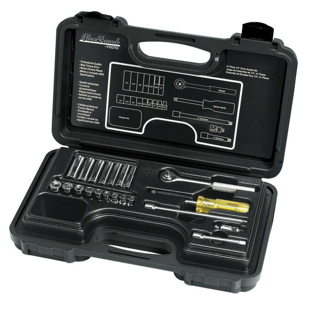 Blackhawk 21 Piece Deep & Standard Socket Sets, 1/4 in, 6 Point