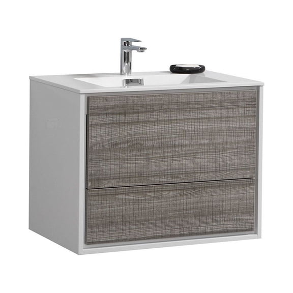 KubeBath DeLusso 30"  Ash Gray Wall Mount Modern Bathroom Vanity