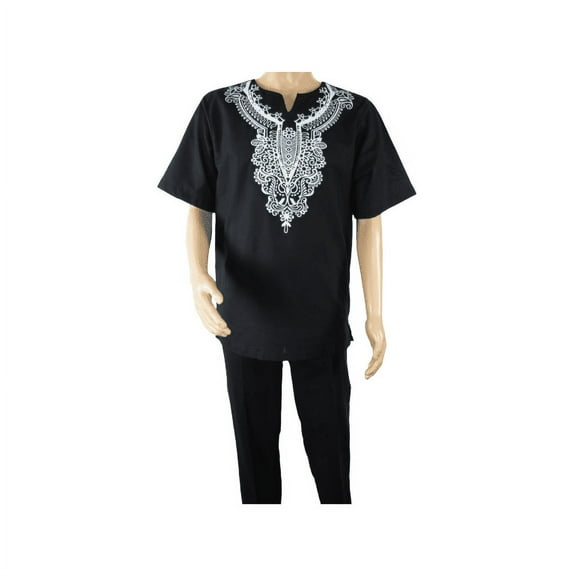 Men 2pc Stacy Adams leisure suit Linen Cotton With Embroidery 3670 Black white