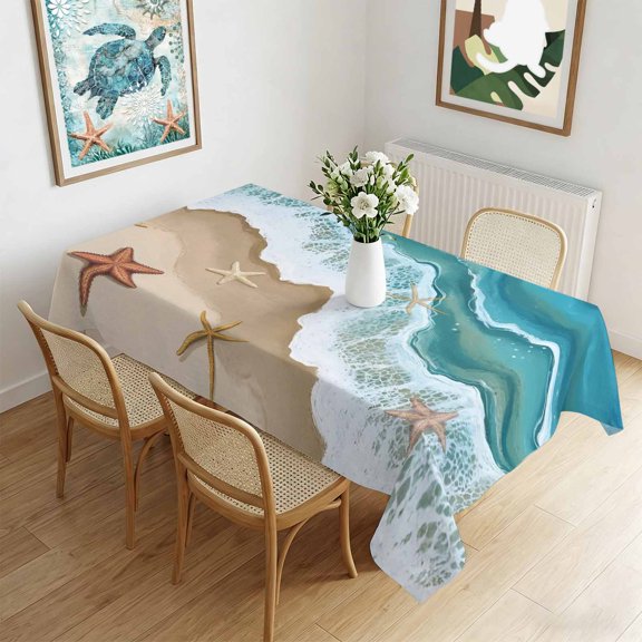 Waterproof Tablecloth Starfish Summer Beach Ocean Rectangle Table Cloth 60x102in,Washable Table Cover Nautical Coastal Style Tablecloths for Dining Tables Kitchen Picnic Camping Outdoor Party