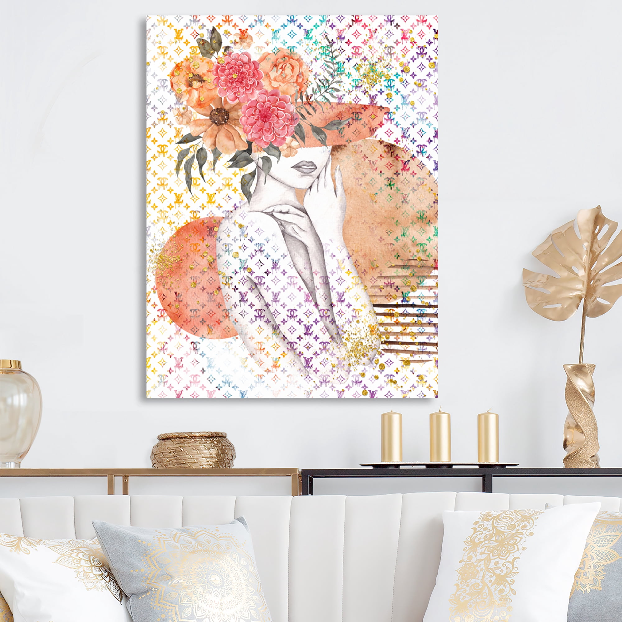 Designart High End Female Floral Sketch II Canvas Wall Art