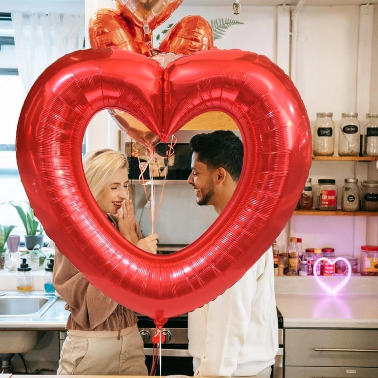 Hot Red Rose Heart Aluminium Foil Balloons, 40 Inches Giant Romantic ...