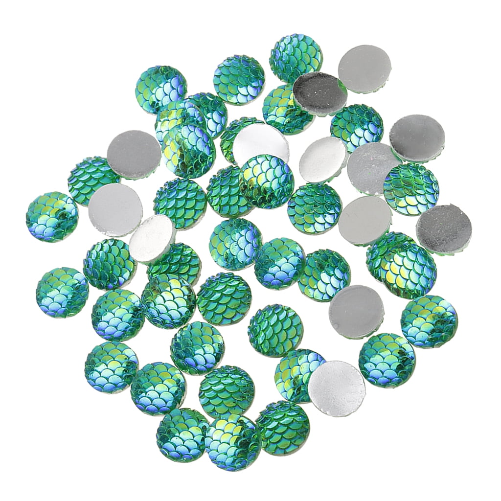 50pcs Round Resin Mermaid Scale Bead Flat Cabochon for Jewelry Making Pink 