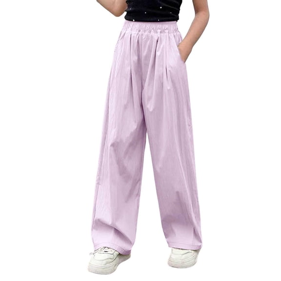 zbxnLI Kid's Straight Leg Pants Solid Color Elastic Waist Sports Pants Fashion Casual Comfy Trousers with Pockets