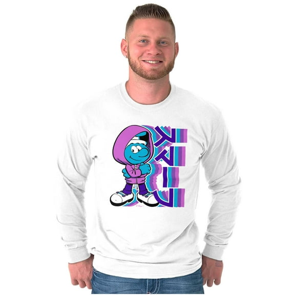 Cool Urban Kanji Smurf Cartoon Long Sleeve TShirt Men Women Brisco Brands S