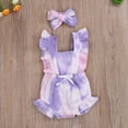 thumbnail image 1 of Summer 2Pcs Newborn Baby Girls Outfits Sleeveless Gradient Ruffled Romper + Headband Clothes Set, 1 of 4