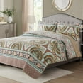 thumbnail image 2 of WannaToo Quilt Queen Size Comforter Cotton Bedding Set With Shams, Brown, 2 of 7