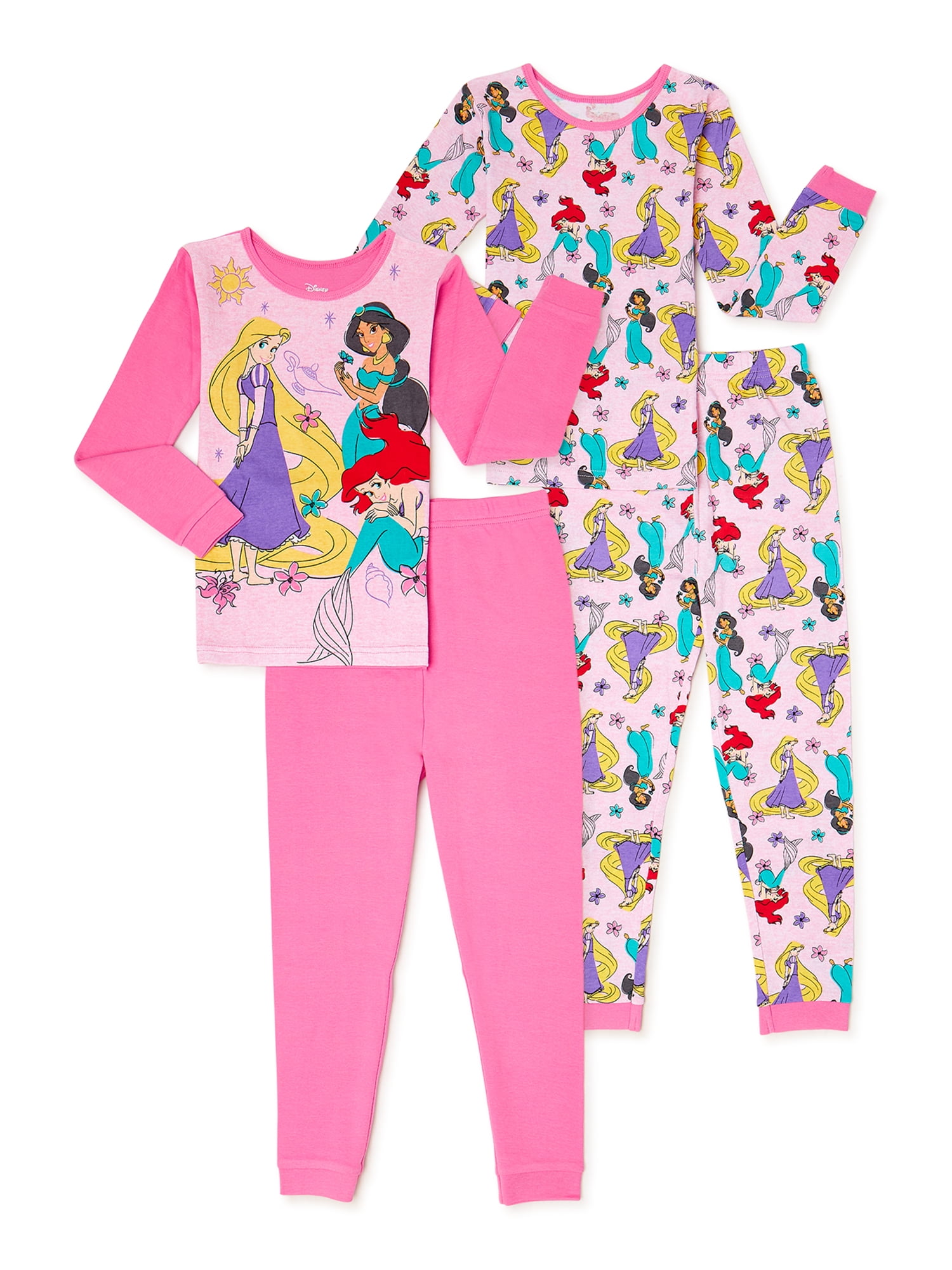 JIEYA 2-Pack Cotton Cartoon Printed Baby Girls Pajamas Set Long Sleeve High Waist Sleepwear
