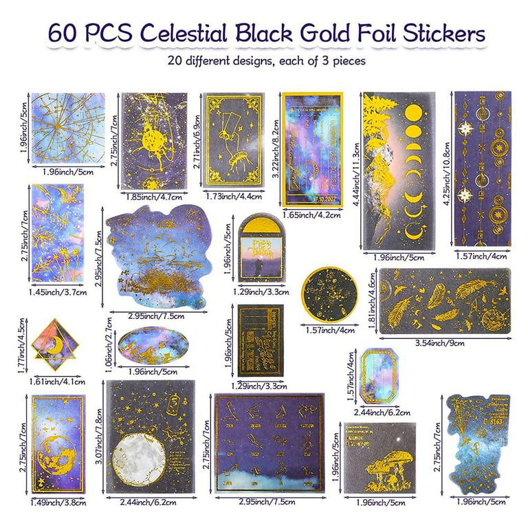 Gold Foil Galaxy Sticker, Planet Stickers, Space Stickers, Zodiac Stickers,  Journal Supplies 