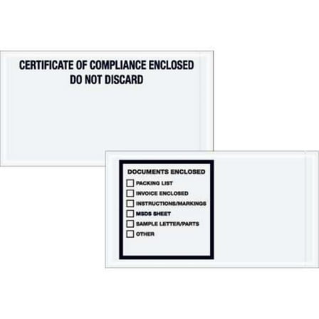 6 x 11 in. 2 Mil Poly Printed Clear Certificate of Compliance Enclosed Transportation Envelopes - Printed Clear - 11in. W x 6in. L