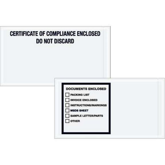 6 x 11 in. 2 Mil Poly Printed Clear Certificate of Compliance Enclosed Transportation Envelopes - Printed Clear - 11in. W x 6in. L