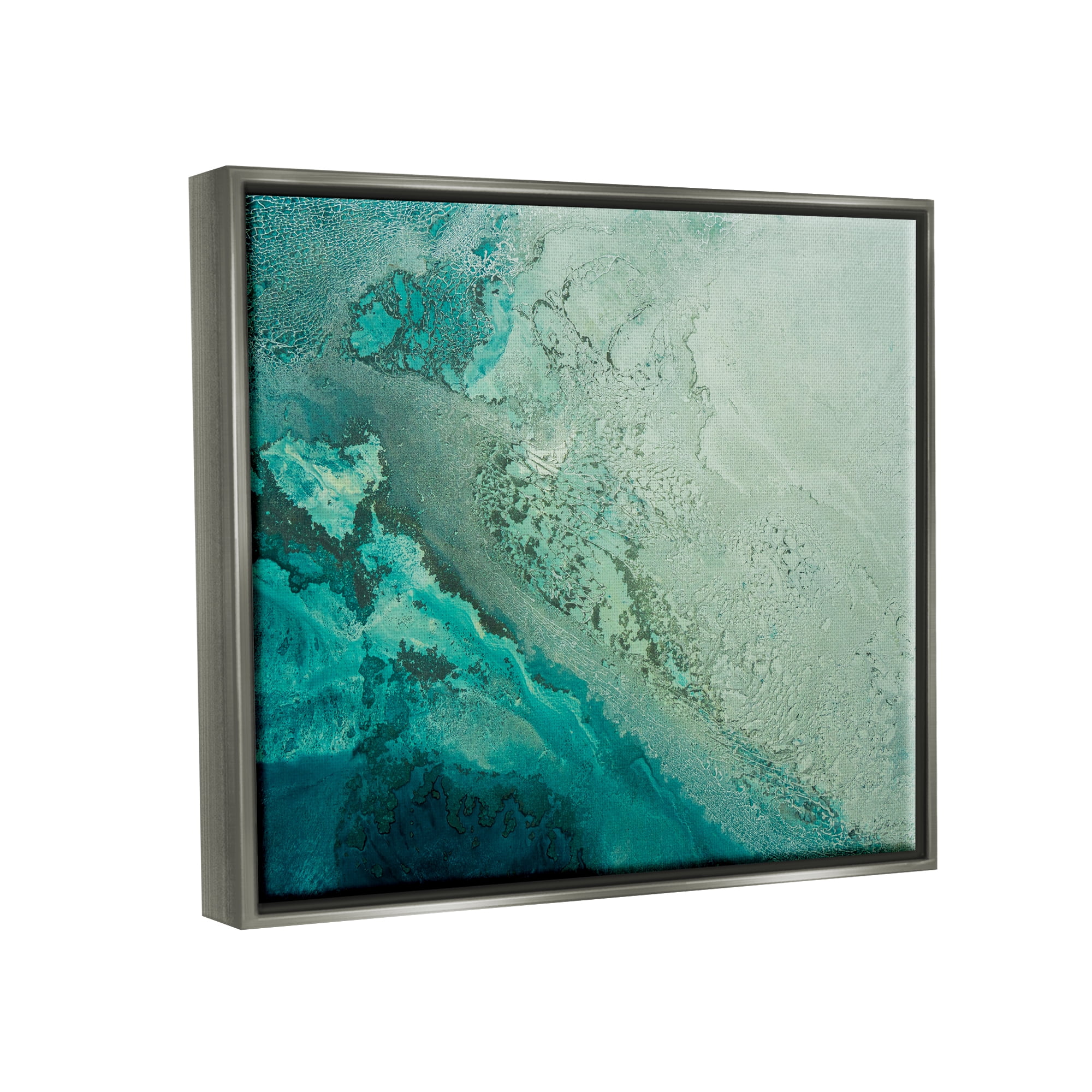 Stupell Industries Aerial View Tide Pool Landscape Painting Gray Floater Framed Canvas Art Print Wall Art, 21 x 17