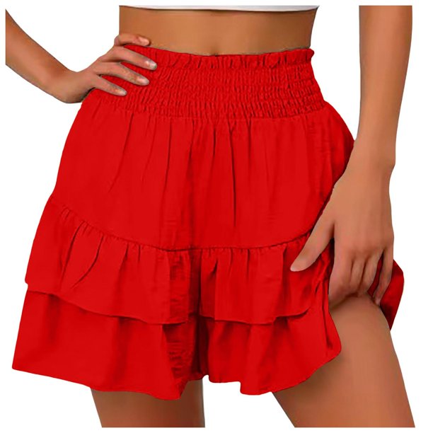 Pantalones culotte de mujer, de color liso, con pierna ancha y cintura alta, cintura elástica con lazo, estilo informal/deportivo, para llevar a diario en verano