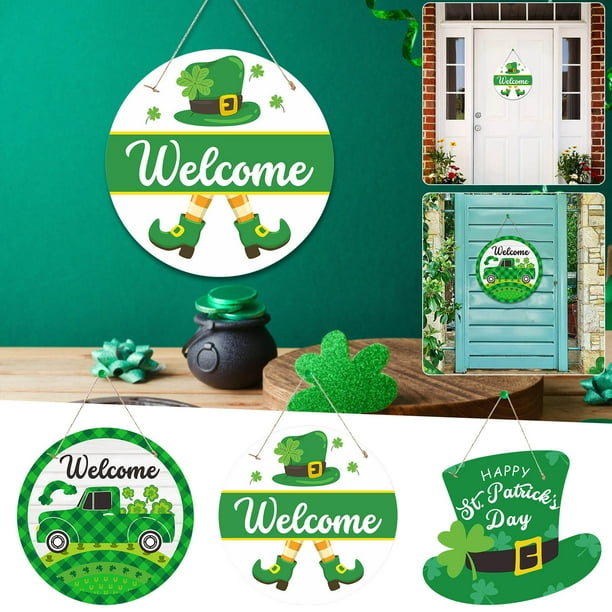 Placa para puerta del Día de San Patricio | Decoración exterior para porche del festival irlandés | Cartel colgante para fiestas | Placa para puerta de papel duradero | Decoración festiva verde