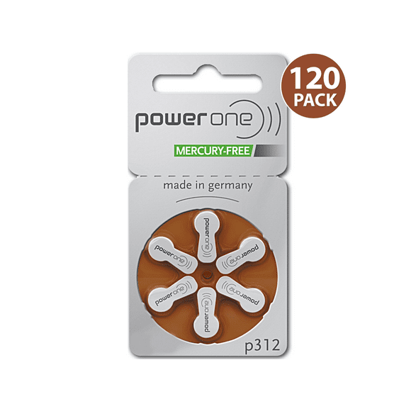 Power One Hearing Aid Batteries Mercury Free Size 312, PR41 (120 Batteries) + Battery Keychain Kit