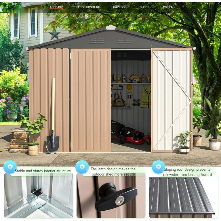 小物 hoyadara66 YODOLLA Long Sized 8.4x6.3 ft Outdoor Metal Storage Shed, Steel