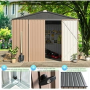 YODOLLA 8 x 6 ft. Outdoor Metal Storage Shed with Lockable Door for Garden Tools in Brown