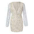 thumbnail image 4 of New Years Eve Dresses For Women Deep V Neck Sequin Sleeve Waist Slim Mini Swing Solid Party Dress, 4 of 4