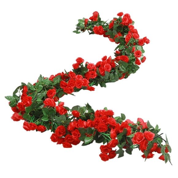 Riforla 1 Piece 5.9 Foot False Rose Vine Artificial Flower Hanging Rose Ring Home Hotel Office Wedding Party Garden Arts and Crafts Decoration Red Rose Vine Artificial flowers Home Decor Red