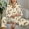 thumbnail image 6 of Picia Heart Dachshund Pattern Women’s Long-Sleeve Sleepwear Set - Soft 2-Piece Loungewear with Pockets, Comfy PJs for Relaxing Nights-Medium, 6 of 7